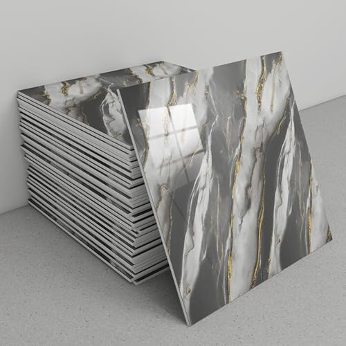 Lot de 30 carreaux adhésifs en PVC imitation marbre, panneaux muraux repositionnables, 30 cm x 30 cm, résistants à la chaleur, idéaux for la crédence de cuisine, salle de bain, salon et chambre.(B1)