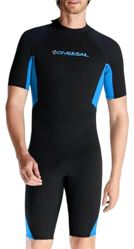 Ausing Mute corte in neoprene da uomo a maniche corte 1,5 mm in neoprene shorty caldo cerniera posteriore per mute subacquee snorkeling S
