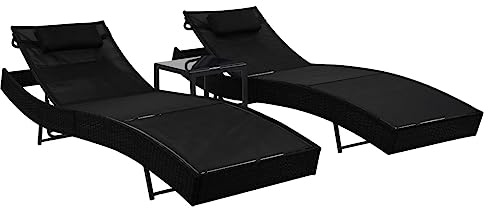 Frdhee Tumbona balancín de relajación, tumbonas flotantes, 2 unidades, con mesa de ratán sintético y textileno negro, adecuado para jardín, tomar el sol, oficina, fácil de montar