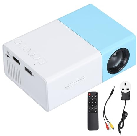 YUKERMARB Mini Projector, 1080P Supported Full HD Portable Movie Projector Home Theater HIFI Speaker for Bedroom, Blue White (UK Plug)