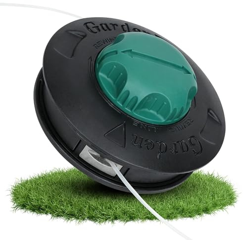 SUNMON Cabezal de Corte para Desbrozadora M10 x 1,25 LG con Carrete Universal 2 m x 3 mm, Cabezal Automático Tap & Go para Cortadora de Desbrozadora y Cortacéspedes | Cabezal de corte de hilo con bobina de hilo de 2,1 m x 3 mm, compatible con OLEOMAC