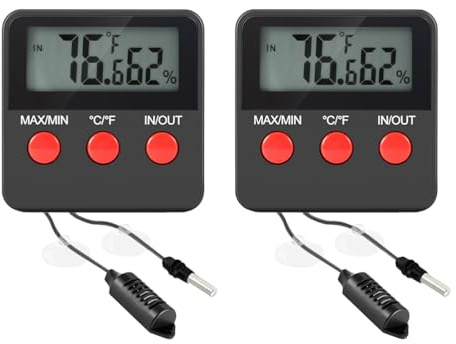 ifundom Termometro Digitale Igrometro per Rettili 2 Pezzi Display LCD, Accessori per Terrario e Incubatrice, Misuratore Temperatura e umidità Interno per Acquari e Serbatoi