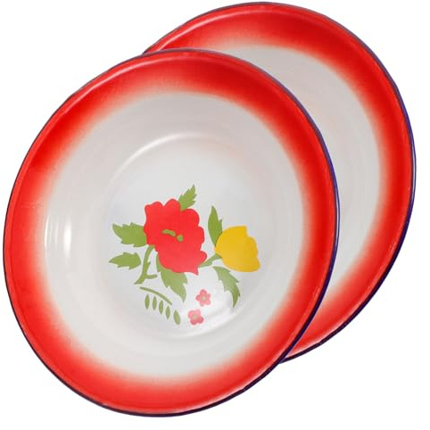Hemobllo 2pcs Enamel Plates with Well Finished Edging Vintage Retro Style Decorative Enamel Food Dishes for Serving Snacks and Storing Food Assorted Colour Dinner Trays