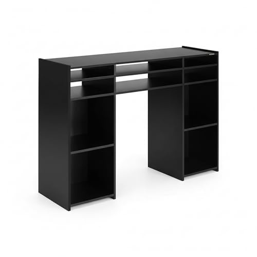 Zomo Deck Stand Vegas – DJ Tisch 130 x 40 x 97 cm – Schwarz - MDF Holz – 2 Ebenen mit 19 Zoll Rack und Vinylaufbewahrung - Platz für 2 Decks und einen Mixer