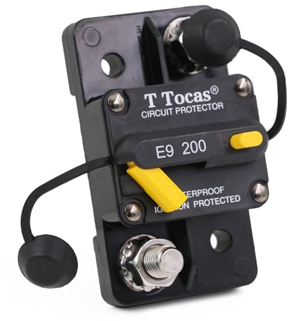 T Tocas E9 200 Amp Circuit Breaker with Manual Reset for RV Boat Marine ATV Vehicles Audio Electronic Battery System 12V - 48V DC, Waterproof IP67 M10 Studs 200A Switchable | UL Certified