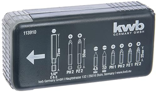 kwb bit set bit dispenser box - 9 pezzi con porta bit magnetico con albero E 6.3 per avvitatore a batteria