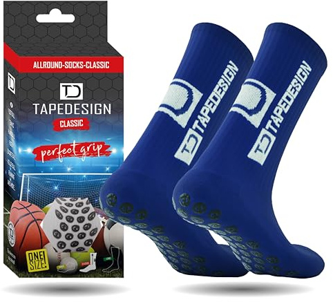 Tapedesign - Classic 1 Pares Calcetines Antideslizantes Futbol Azul, Calcetines Deporte Hombre Mujer Niño (37-48), Medias Futbol Ciclismo Baloncesto Correr Tenis Crossfit, Grip Socks