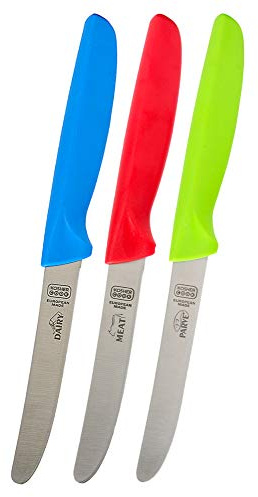 The Kosher Cook Kitchen Knife 3-Piece Set – 4.5 inches - Steak and Vegetable Knife - Razor Sharp Curved Tip, Straight Edge - Color Coded Kitchen Tools