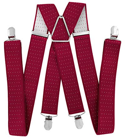 axy® Herren Hosenträger breit 3,5 cm mit 4 Starken Clips X-Form HT352 (Rot-weiße Punkte)