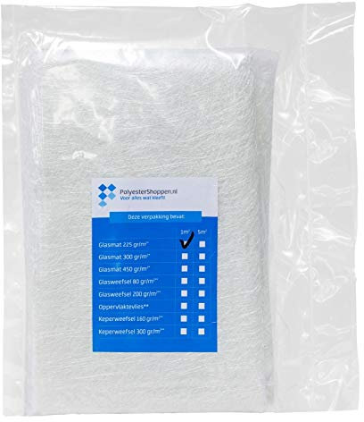 POLYESTERSHOPPEN tapis en fibre de verre, tapis de verre, tissu en fibre de verre/CSM | 1 m² | 225 g/m² |Surtout pour les résines de polyester