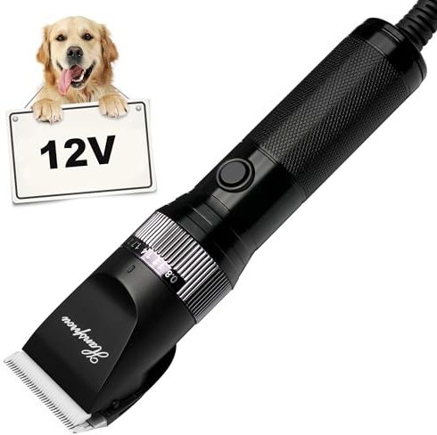 Hansprou Dog Clippers for Grooming, 12V Professional Dog Clippers，Heavy Dutt Corded Pet Hair Trimmer Pet Trimmer for Thick Hair with Guard Combs Brush