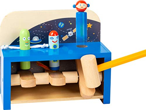 small foot 11506 Klopfbank Space aus Holz, Hammerspiel mit Weltraumfiguren für kleine Weltraumpioniere, ab 3 Jahren
