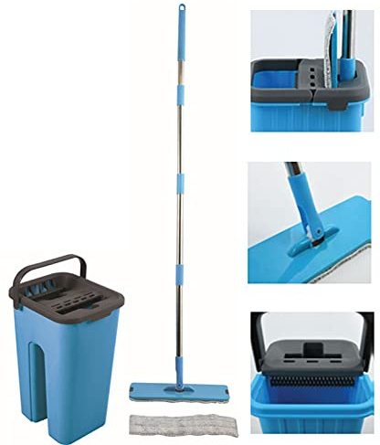 MSV - Ensemble Balai Serpillière + Seau Essoreur d’Auto-Nettoyage 4L + Serpillère de Rechange - Kit Lavage Tous Sols Maison, Carrelage, Parquet, Lino… - Bleu