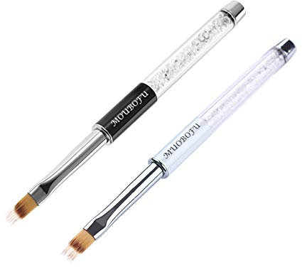 MUOBOFU 2pcs pennelli piatti per unghie artistici Ombre Hair Professional Nail Art Pittura Disegno Pennello per polvere acrilica UV Gel Polish Nails Design con manico in strass…