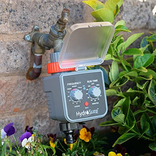 HydroSure Automatic Garden Tap Timer Irrigation Controller | Automatic Irrigation Controller with Adjustable Scheduling for Watering Systems, Battery Powered Control Unit for Outdoor Use