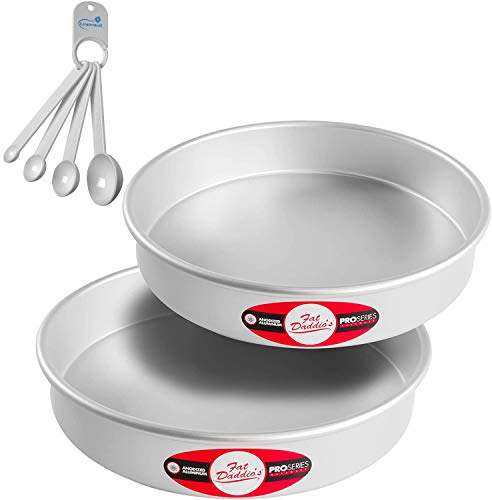 Lumintrail Fat Daddios Anodized Aluminum Tiered Round Cake Pans Bundle with a Spoon Set (10 Diameter (Set of 2), 2 Deep)
