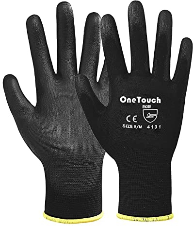 A406 24 Pairs Black Nitrile Coated Work Gloves Nylon Safety Work Gloves Garden Gloves Builders Gloves Mens Gardening (Medium/8)