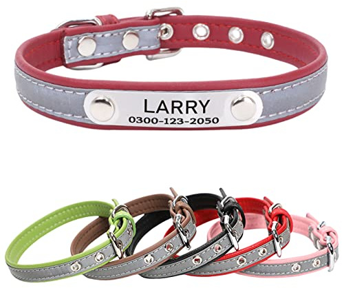 Yonsbox Personalisiertes Reflektierendes Halsband für Hunde & Katzen – Leichtes, Robustes Mikrofaser-Halsband mit Gravur, Stillem ID-Anhänger & Reflektierender Sicherheitsnaht – In 6 Größen (XS–XXL)