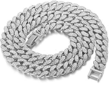 Halukakah Kubanische Kette Herren Iced Out,15MM/20MM Herren Goldkette Miami 18 Karat Echt Vergoldet/Platin überzogen Weißgold Halsband Halskette Armband,Labordiamanten Hand Eingelegt,Geschenk für Ihn