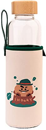 Grupo Erik Trinkflasche 500 ml Glas - GYM FlascheBT21 Shooky Glasflasche 500 ml - Sportflasche Kinder - Wasserflasche Glas - BTS Fanartikel Offizieller BTS Merch