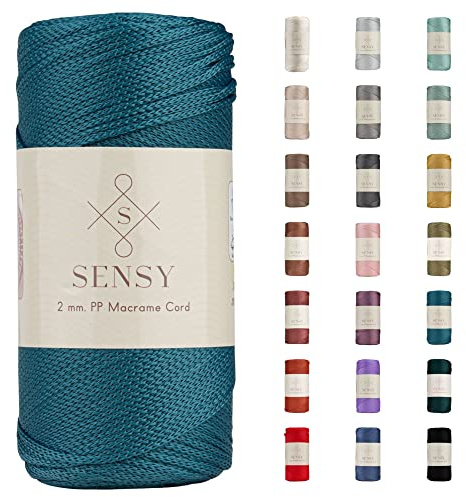 Sensy Premium 2 mm 220 Meter Polyester-Seil, 100 % Polypropylen, Makramee-Schnur, 2 mm, Häkelnadel, Makramee-Seil, Häkelgarn, Geschenk für Stricker, Pfau
