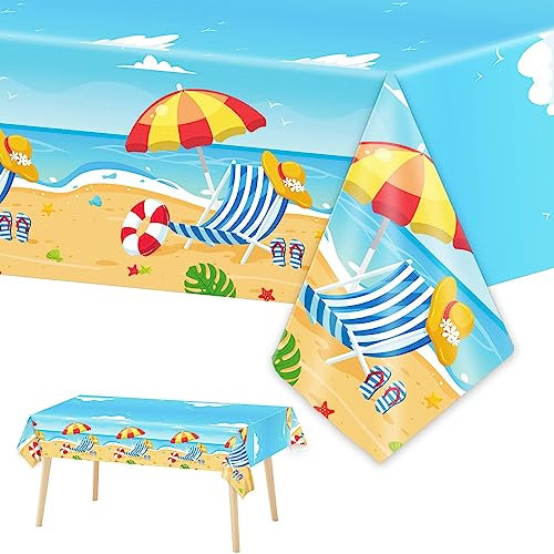 Sommer-Strand-Tischdecken für hawaiianische Dekorationen, Kunststoff, Einweg-Pool-Surfbrett-Party-Tischdecken für rechteckige Tische, Geburtstag, Babyparty, Partyzubehör, Gastgeschenke, 137 x 274 cm,