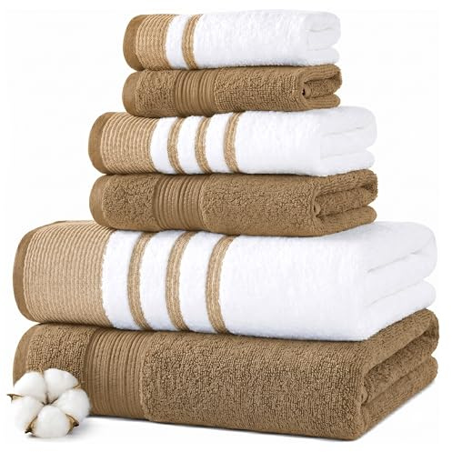 Modern Threads Set 6 Pezzi, 2 Asciugamani Bagno, 2 Asciugamani, 2 Asciugamani, Asciugatura Rapida Bianco/Contrasto Reinhart Senape