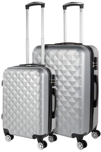 ITACA - Juego Maletas De Viaje rígidas Trolley con Candado de Combinacion TSA y 4 Doble Rueda 360° Set Maletas De Viaje Ligeras y Resistentes, Plata