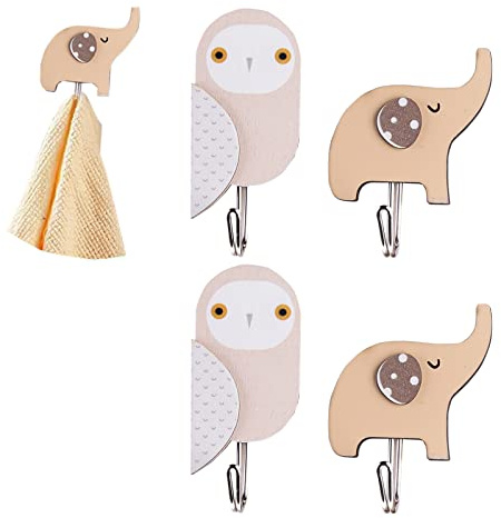 4 pezzi Ganci Adesivi Appendi Strofinacci Cucina Ganci Appendiabiti per Bambini Appendini da Muro Porta Oggetti per Bagno Senza Forare Ganci Appendiabiti Autoadesivi in ​Legno A Forma di Animali