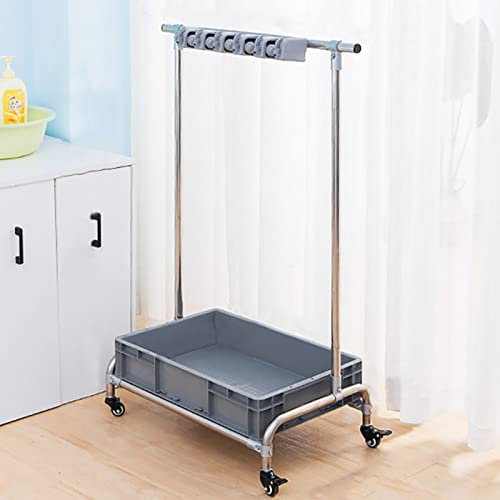 Besenhalter Mop Halter, Gerätehalter Ordnungsleiste Rostfreier Stahl Broom Mop Rack Holder Besenhalter Mit Rollen Putzwagen für Gartengaragenschulen Krankenhäuser Hotels (5slots with Wheels)