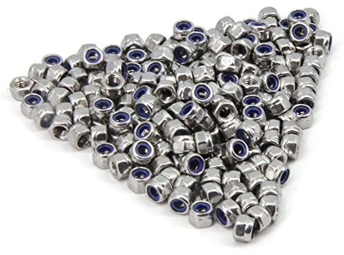 Yeebyee Dadi autobloccanti esagonali autobloccanti in acciaio inox M4x0,7mm, con inserti in nylon, dadi esagonali in argento metrico autobloccanti per parti hardware (M4-200 pezzi)