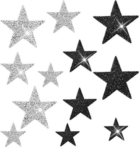 12 Stück Aufbügeln Patches, Bügelbild Applikation Stern Patches Aufnähen Patch Flicken zum Aufbügeln Aufnäher zum Aufbügeln Bügelbilder Bügelflicken Aufnäher Stern Aufnäher Sterne（4/6/8cm）