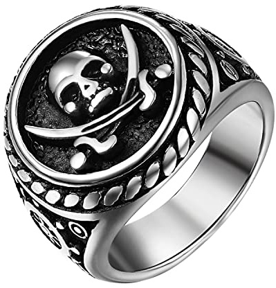 OIDEA Herren Ringe, Retro Pirat Totenkopf Schädel Skull Herrenring, Punk Rock Stil Edelstahl, Silber/Gold, Ringgröße 54-71