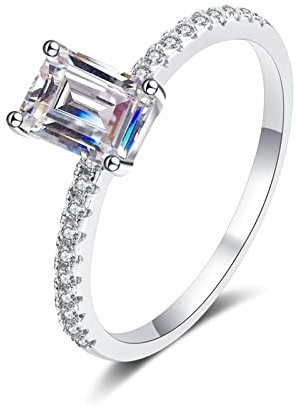 Aotiwe Ringe Frauen Aesthetic, Freundschaftsringe Beste Freundin Rechteckform Silber mit 1Ct Weiß Moissanit 925 Silber Größe 60 (19.1)