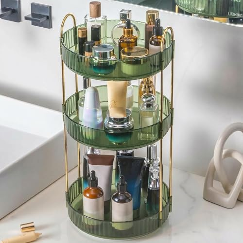 Lighterday Make Up Organizer 360° Drehbar Schminktisch Organizer Kosmetik Organizer für Kosmetik Skincare Parfüm,Makeup Organizers für Schminktisch Badezimmer Schlafzimmer (3 Lagen Grün)