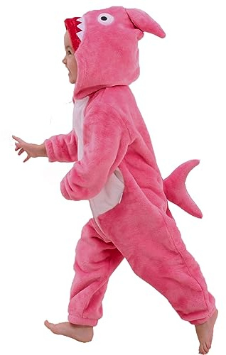 LOLANTA Hajdräkt för barn, Plyschoverall med huva, Rosa, 2-3 år, Stl S