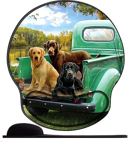 OfFsum Tapis de Souris Ergonomique avec Repose-Poignet en Gel et Tissu Lycra,Chien Labrador dans la Voiture pour Ordinateur, Ordinateur Portable, PC, Maison, Bureau et Voyage