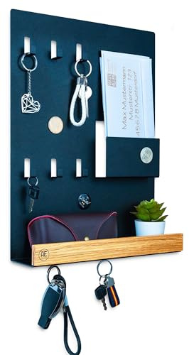 AE Günther Schlüsselbrett Holz - Schlüsselhalter Schwarz Stahl - Schlüsselboard Eiche - Schlüssel Organizer mit Ablage - Schlüsselanhänger - Schlüsselkasten -Wandorganizer - Schlüsselleiste (Schwarz)