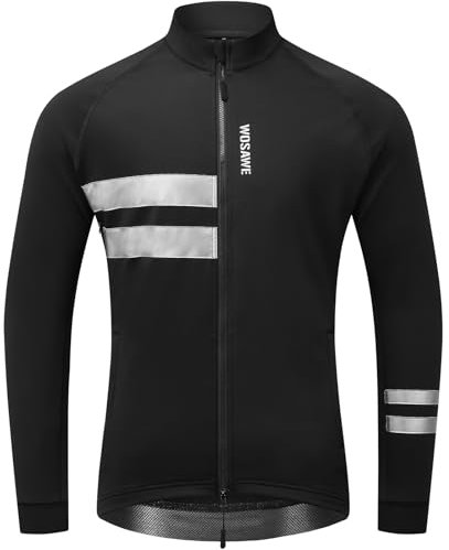 WOSAWE Herren Winter Fahrradjacke Thermo-Vlies Softshell Winddicht Radjacke Atmungsaktiv Reflektierend Fahrradbekleidung (Top Schwarz, XL)