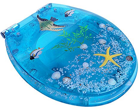 Art 3D-Toilettenabdeckung, strapazierfähiger Toilettensitz mit Absenkautomatik, Toilettendeckel aus Kunstharz, Seesterne, echte Muscheln und Sand für Toiletten vom Typ U/V/O,H (H)