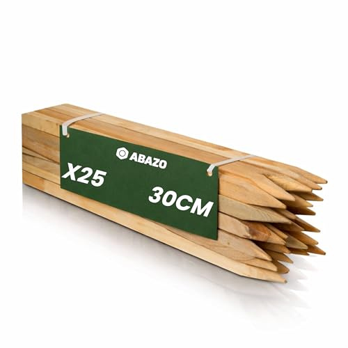 ABAZO Holzpfähle Quadratisch 25 Stück – Länge 30cm – 25 x 25 mm Holzstäbe aus Buchenholz – Pflanzenstütze und Pflanzstäbe für Gartenarbeiten, Beetmarkierung und Leichten Gartenzaun