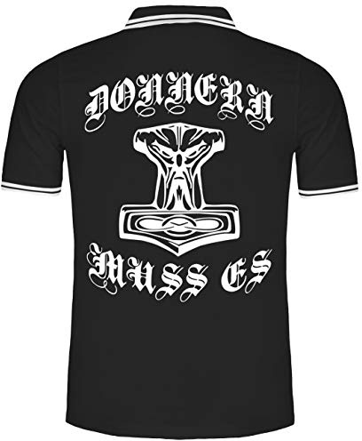 SONS OF ODIN Herren Poloshirt Polohemd Thors Hammer Donnern muss es (mit Rückendruck)