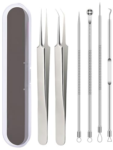 ZAMXHUG Tire comedon - 6 pcs Tire Comedon Point Noir Extracteur Pince Point Noir Kit Perce Bouton en Acier Inoxydable Blackhead Remover avec Boite pour Retire Comédons Boutons Acné & Pustules