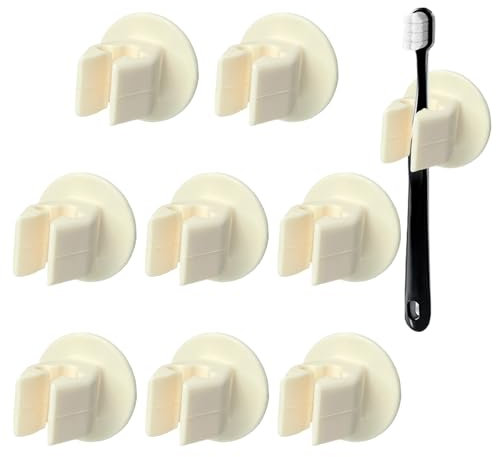 JINGTOPS 8 Pièces Porte-brosse à Dents en Silicone,Porte Rasoir Douche Adhesif Crochet en Silicone Multifonctionnel, Accroche Brosse a Dent Murale pour Salle de Bain, Cuisine, Salon (blanc cassé)