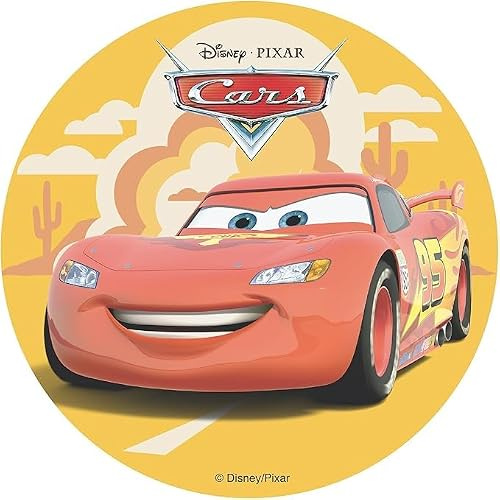 Dekora, Cars Edible Cake Topper, Lightning Mcqueen Decoration for Children's Birthday Cake, Round Wafer Disc 20 CM