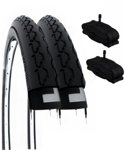 2 neumáticos 24 x 1 3/8 (37-540) + cámaras de válvula Americana neumáticos Negros para Cochecito/Silla de Ruedas de 24 Pulgadas