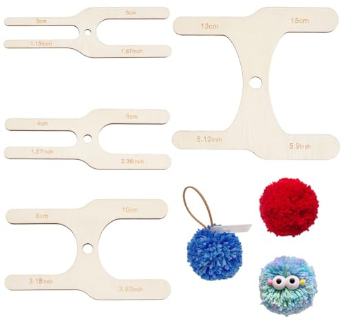 BENECREAT 4 storlekar, pompompom-tillverkare, fluffbollväv, H-formad ullkultillverkning, verktyg, trä, pom-pom tillverkare, kit för nålhantverk, gör-det-själv ull, stickning, hantverk