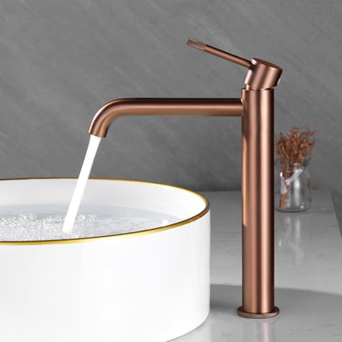 PHASAT Wasserhahn Bad Hoch Edelstahl Gebürstet Hoch Waschtischarmatur Badezimmer Einhand Mischbatterie für Aufsatzwaschbecken, Waschbecken Armatur PTMP26R