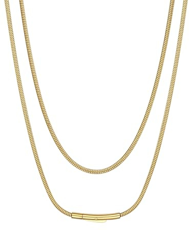 Suplight Cadena Hombre Dorado Acero Inoxidable Collar Serpiente Eslabones Unisex Plateado 2mm de Ancho 66cm de Longitud Cadena Hombre Mujer Chapado en Oro 14K con Caja de Regalo de Joyería