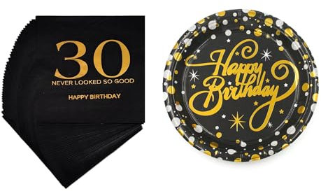 30th Birthday Party Tableware Napkins and Plates Set,30th Birthday Party Decorations,30th Birthday Theme Party Decorations for Men Women Birthday Party Favors Service 20 (Gold)